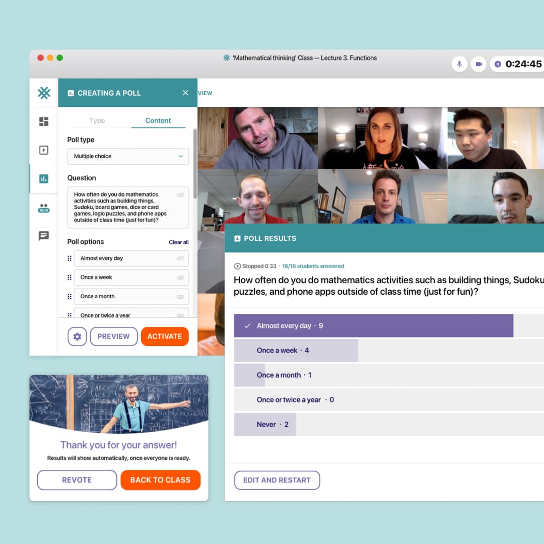 E-learning tool with a live poll feature design preview